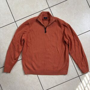 Brooks Brothers 346 Men 100% Cotton Cable Knit Quarter Zip Sweater Orange Sz 2XL